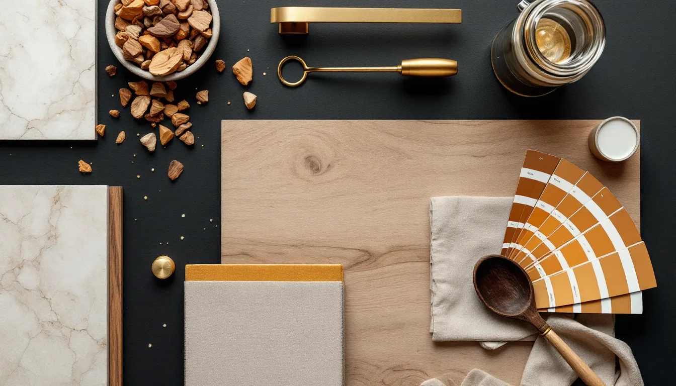 Overhead flatlay of material and finish samples
