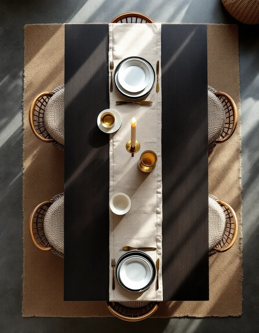 Overhead view of a styled dining table