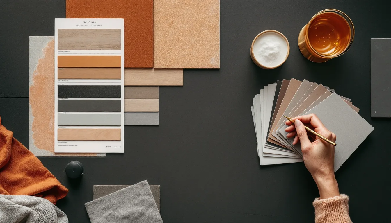Overhead arrangement of interior finish and material samples